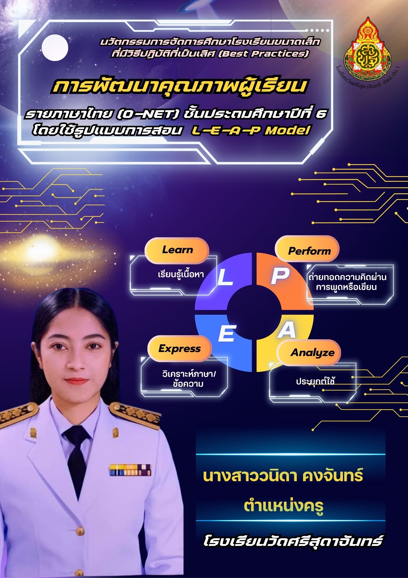 การพัฒนาคุณภาพผู้เรียนรายภาษาไทย (O-NET) ชั้นประถมศึกษาปีที่ 6 โดยใช้รูปแบบการสอน L-E-A-P Model
